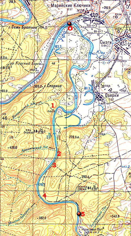 Карта реки уфа для сплава